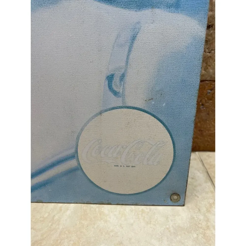 Sign Coca-Cola Beautiful Brunette Metal Tin Desperate Enterprises Blue